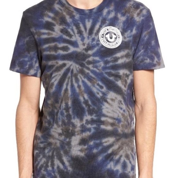 TRUE RELIGION | Men's Short Sleeve Tie-Dye Cotton Tee - Black and Blue - Picture 1 of 9